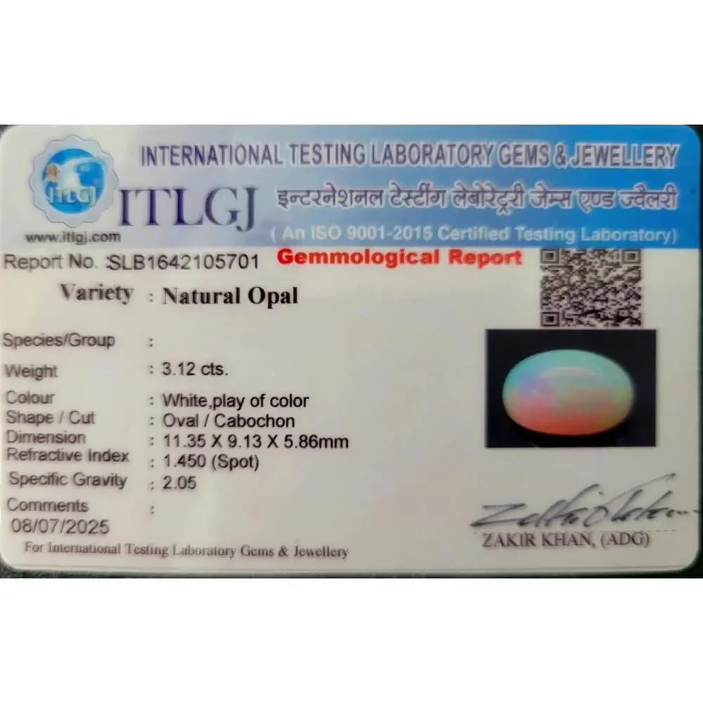 Certified Natural Opal 3.12cts Cabochon‎ Fire Brilliant Color